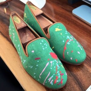 Green embroidery Stubbs & Wooton Slippers